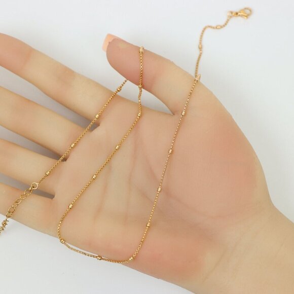 "Delicate Rose Gold Plated Chain Necklace with Bead Accents,  XPNL0155 - Picture 5 of 12